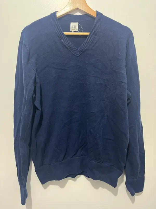 GAP Cotton Knit Jumper Navy V-Neck Pullover Men’s Regular M S/352305-00