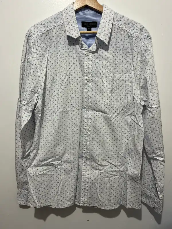 Just Jeans Floral Dress Shirt L White/Blue Woven Long Sleeve Collared