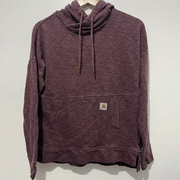 Carhartt Purple Relaxed Fit Pullover Fleece Hoodie Logo Pockets Size XS