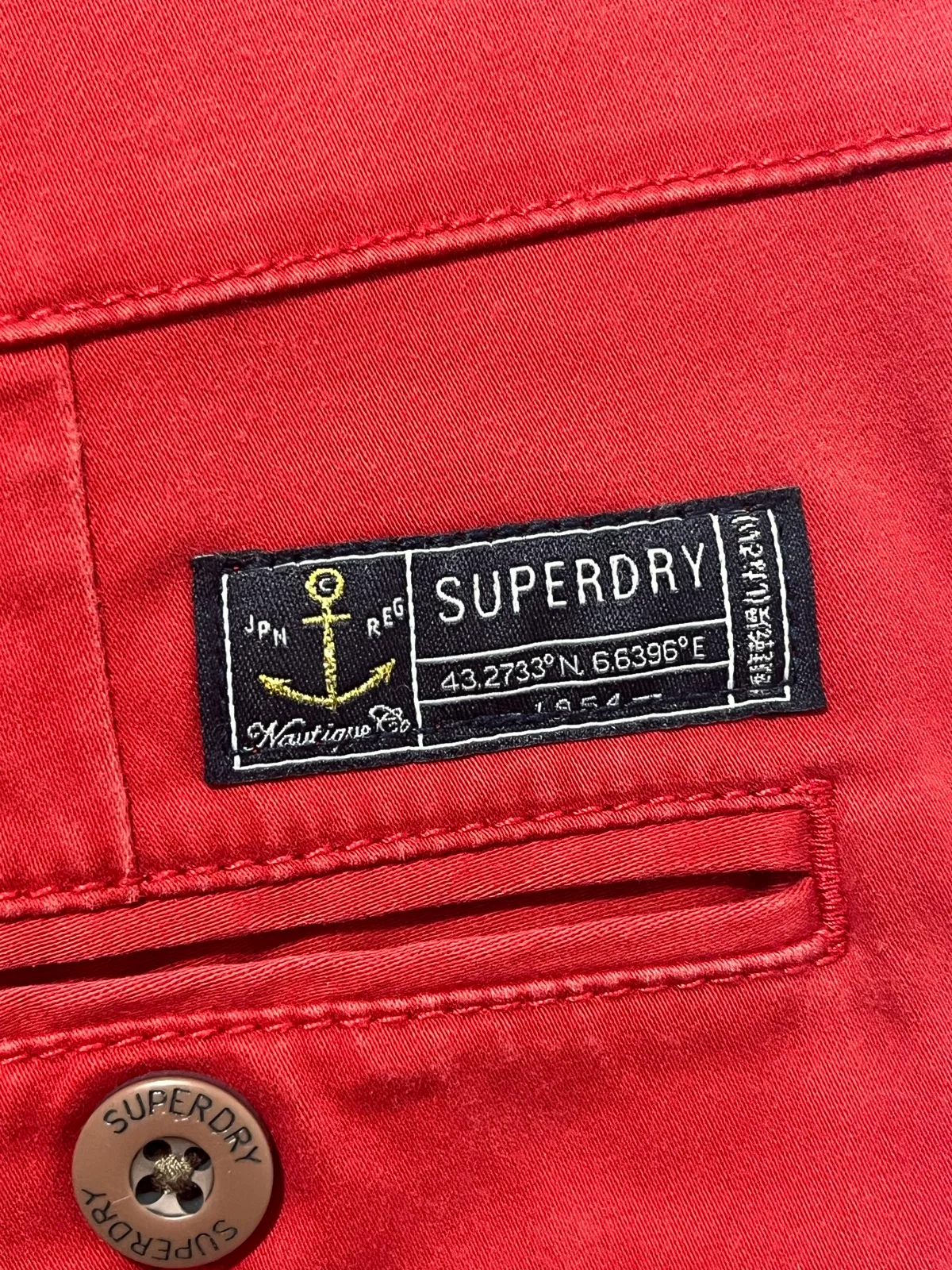 Superdry Mens Red Chino Pants Size S Regular Solid Flat Front Button Logo – photo 3
