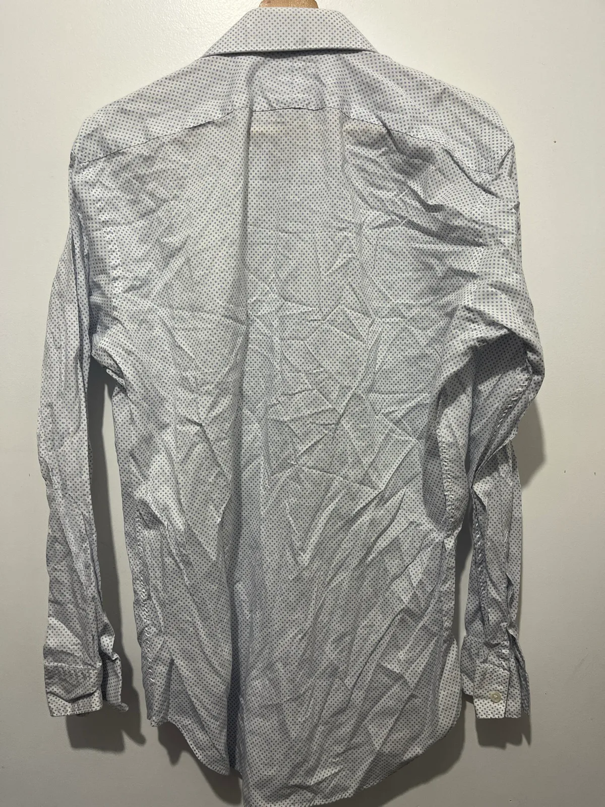 T.M.Lewin Fitted Geometric Dress Shirt 16.5 White/Blue Cotton Long Sleeve – photo 4