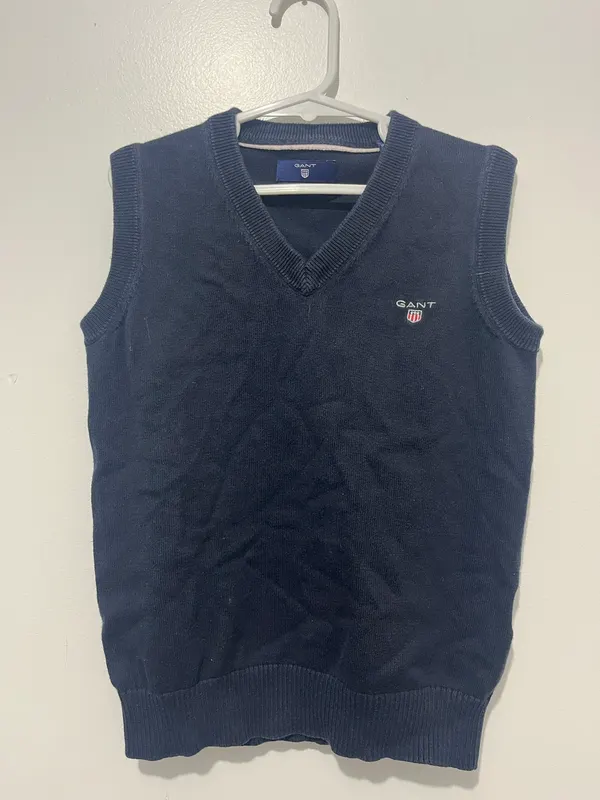 GANT Boys Navy Cotton Knit V-Neck Sleeveless Jumper Vest 110/116cm 5-6Y
