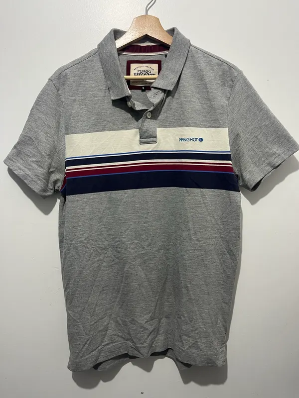 Piping Hot Men’s Striped Polo Shirt Short Sleeve Collared Logo M M97