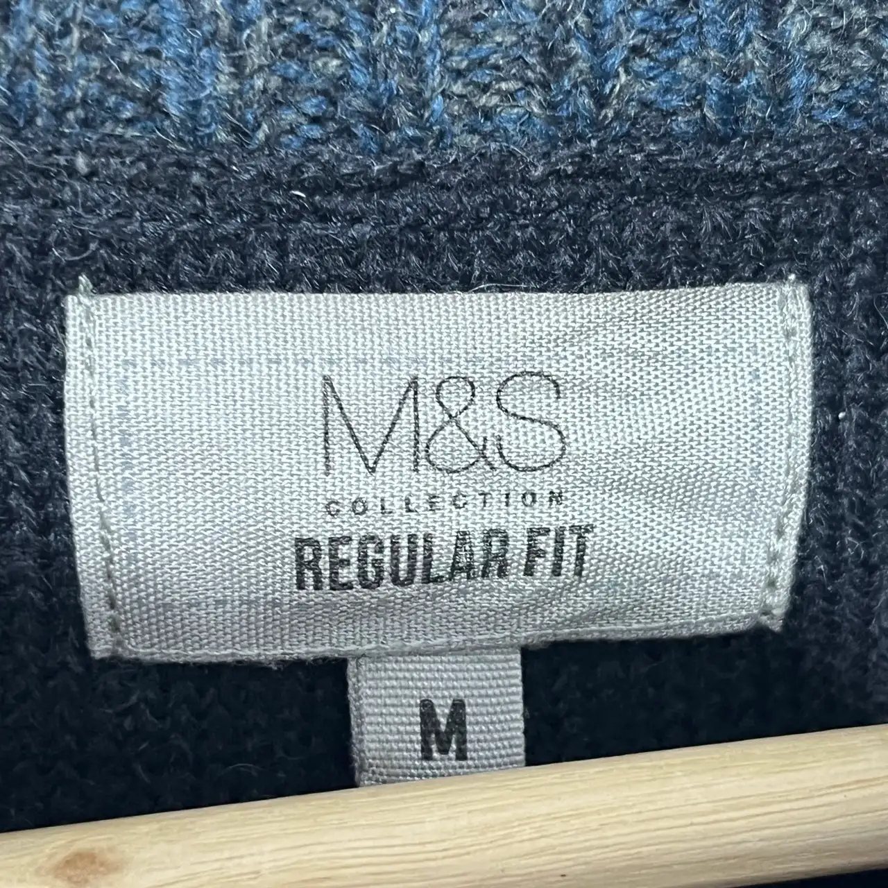 M&S Acrylic Wool Knit Jumper Blue Collared Button Neck Pullover Men’s M – photo 3