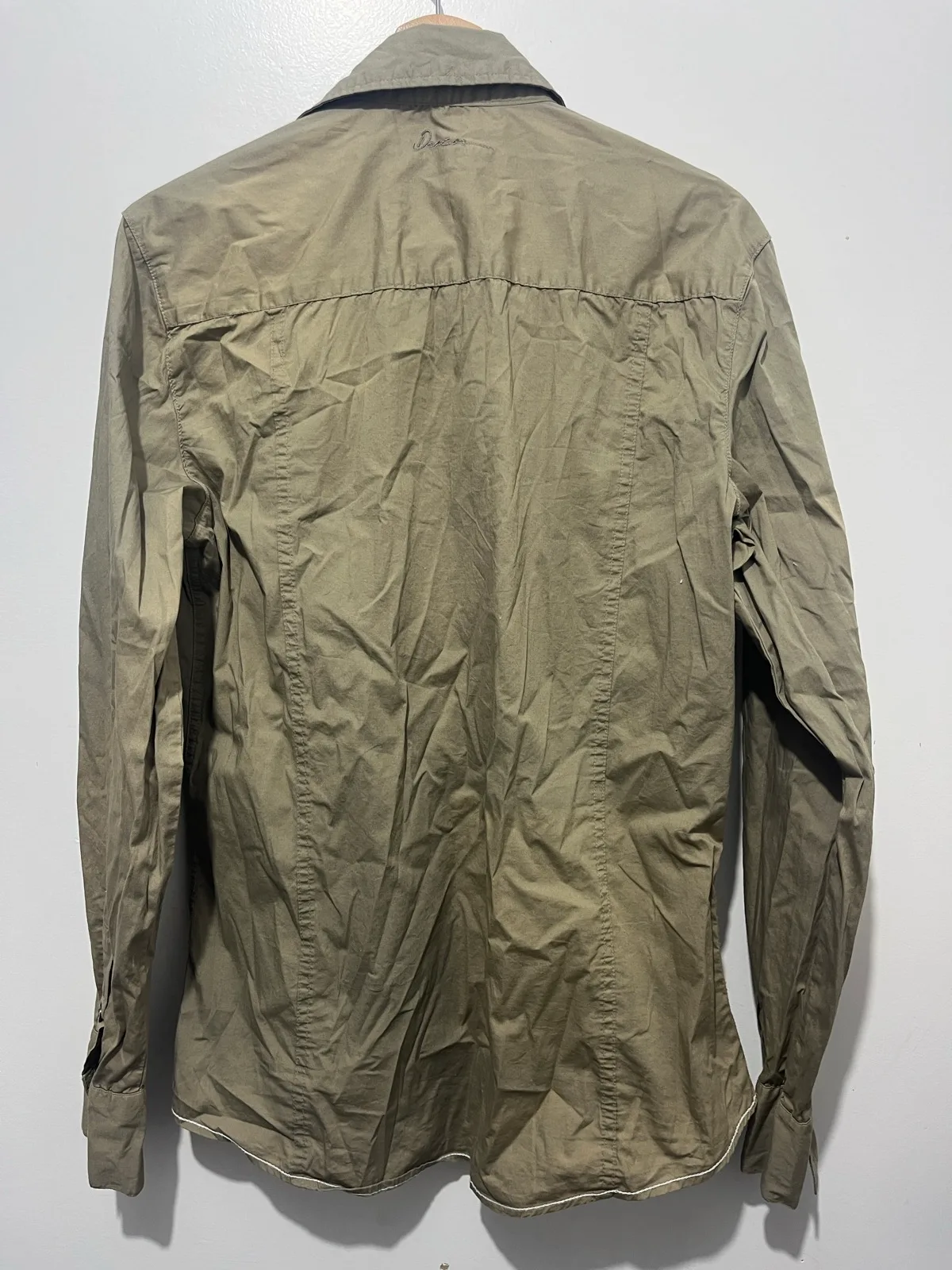 Deacon Shirt Men's Size L Khaki Long Sleeve Collared Button Up Embroidered Logo – photo 2