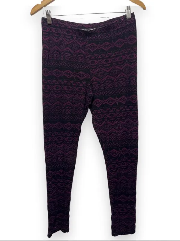 Rivers Women’s XS Black/Purple Geometric Ankle Leggings Stretch Viscose