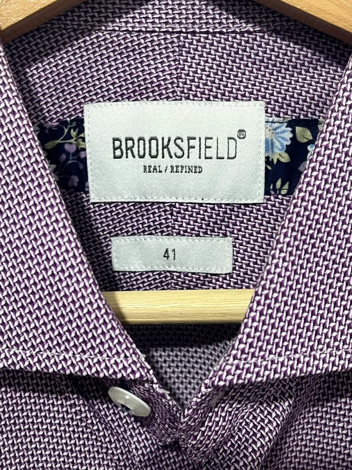 Brooksfield Geometric Dress Shirt 41 Purple Cotton Long Sleeve Point Collar – photo 4