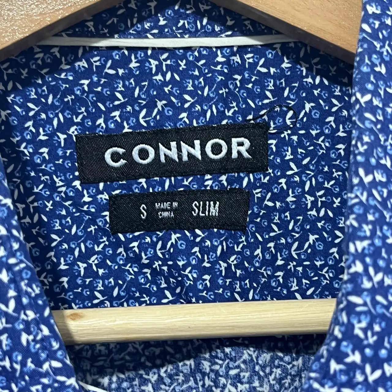 Connor Slim Fit Floral Dress Shirt S Blue/White 100% Cotton Long Sleeve – photo 4
