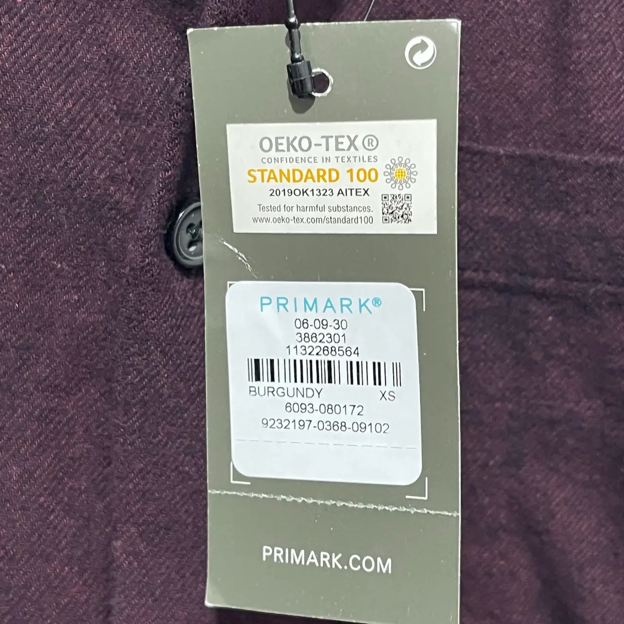 Primark Mens Button Up Long Sleeve Button-Down Collar Burgundy Cotton XS – photo 5