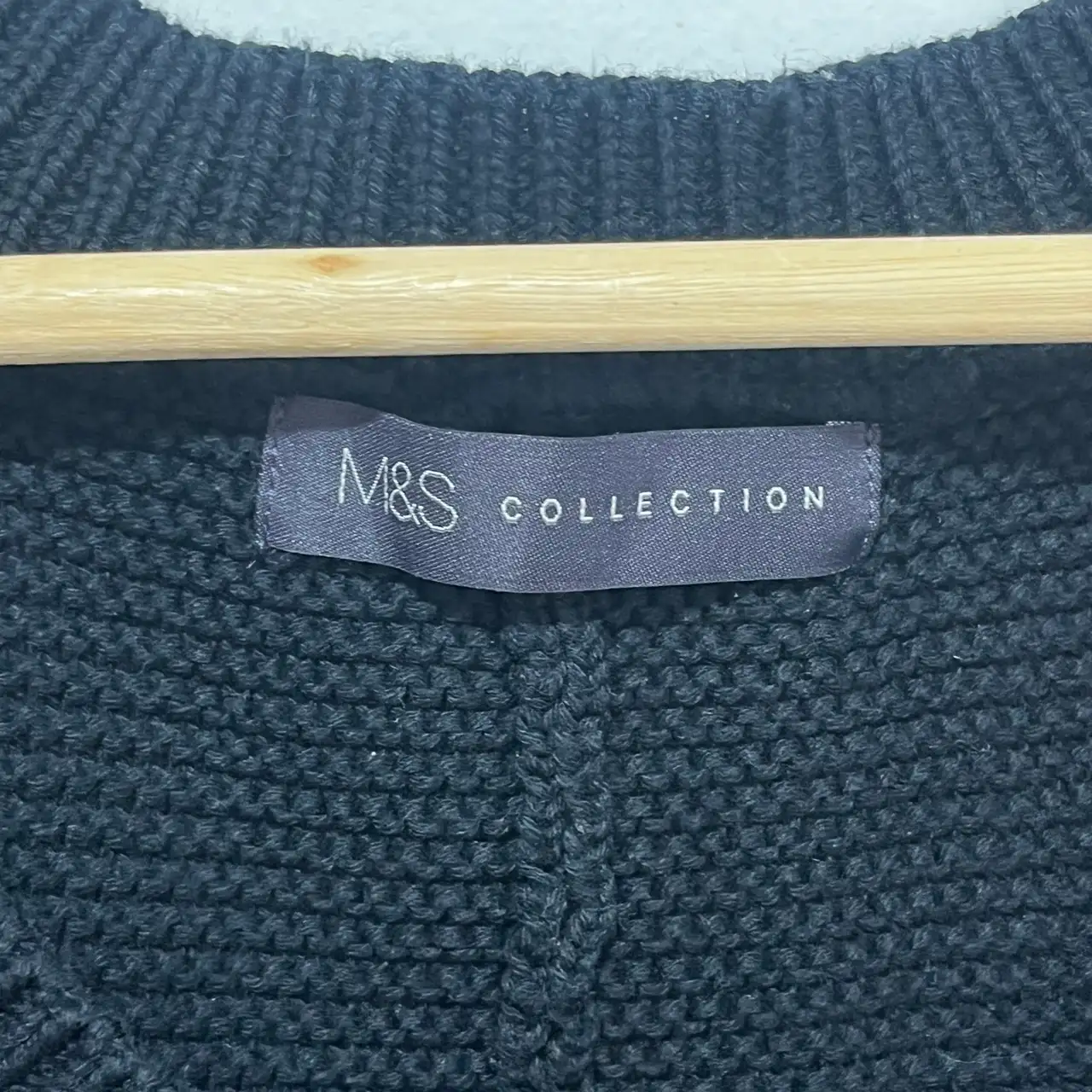 M&S Collection Black V-Neck Knit Cotton Pullover Jumper Long Sleeve Size 20 – photo 4