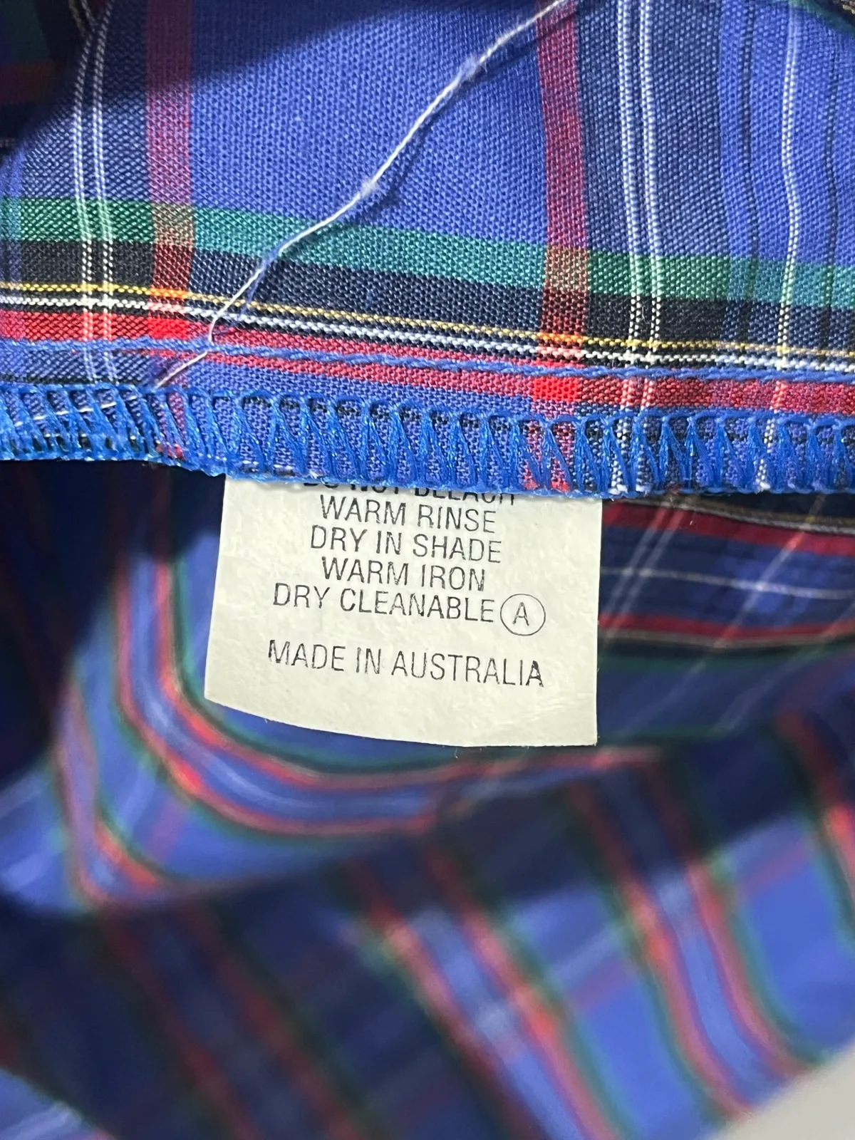 Gloster Ladies Button Up Long Sleeve Point Collar Plaid Cotton Blue Size 18 – photo 3