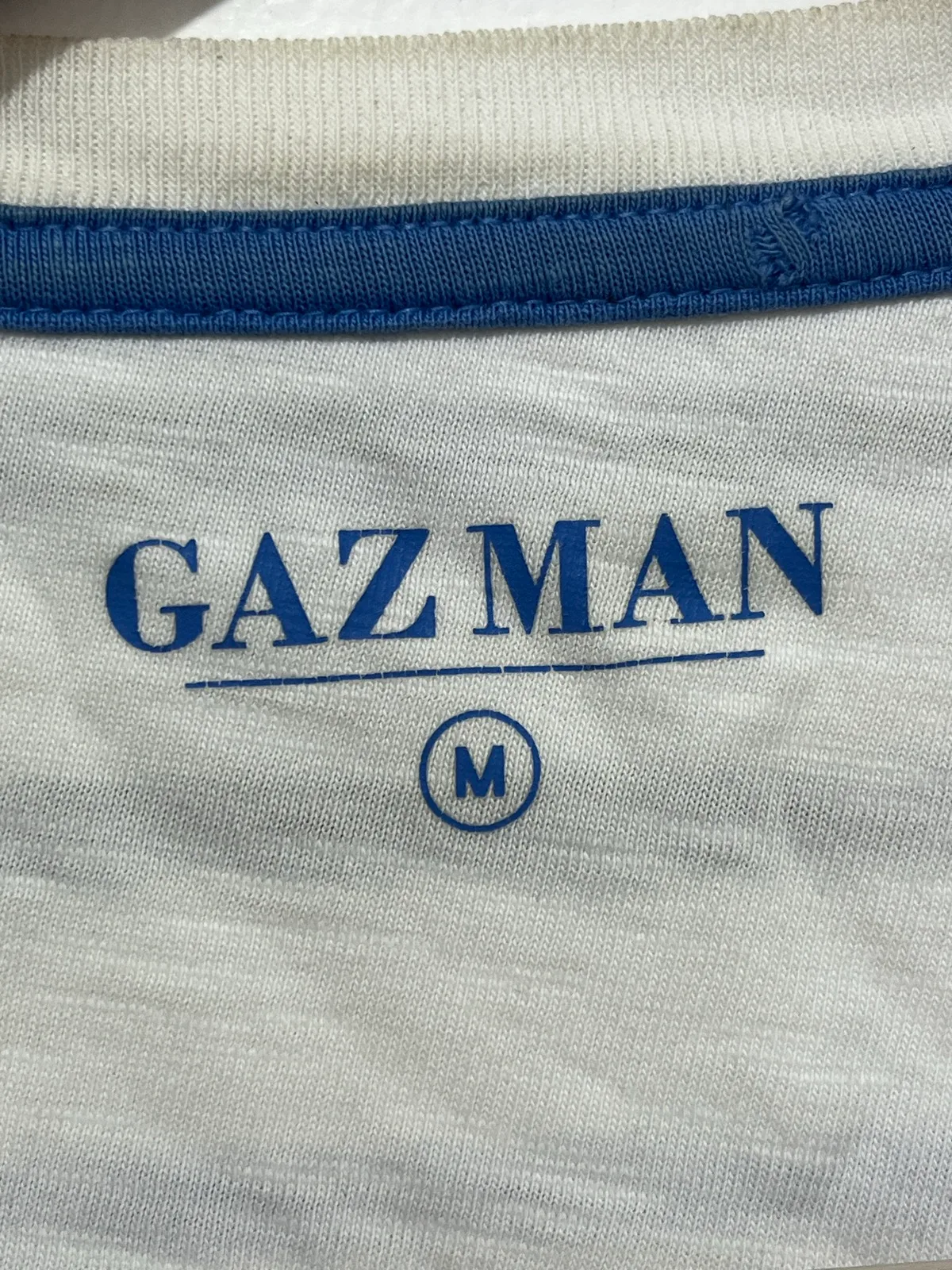 gazman mens striped crew neck pocket t-shirt white blue grey size m — photo 2