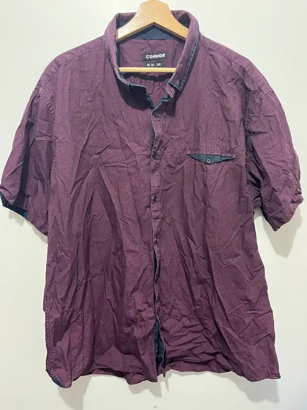 connor slim fit men’s button-up short sleeve purple cotton shirt size 3xl
