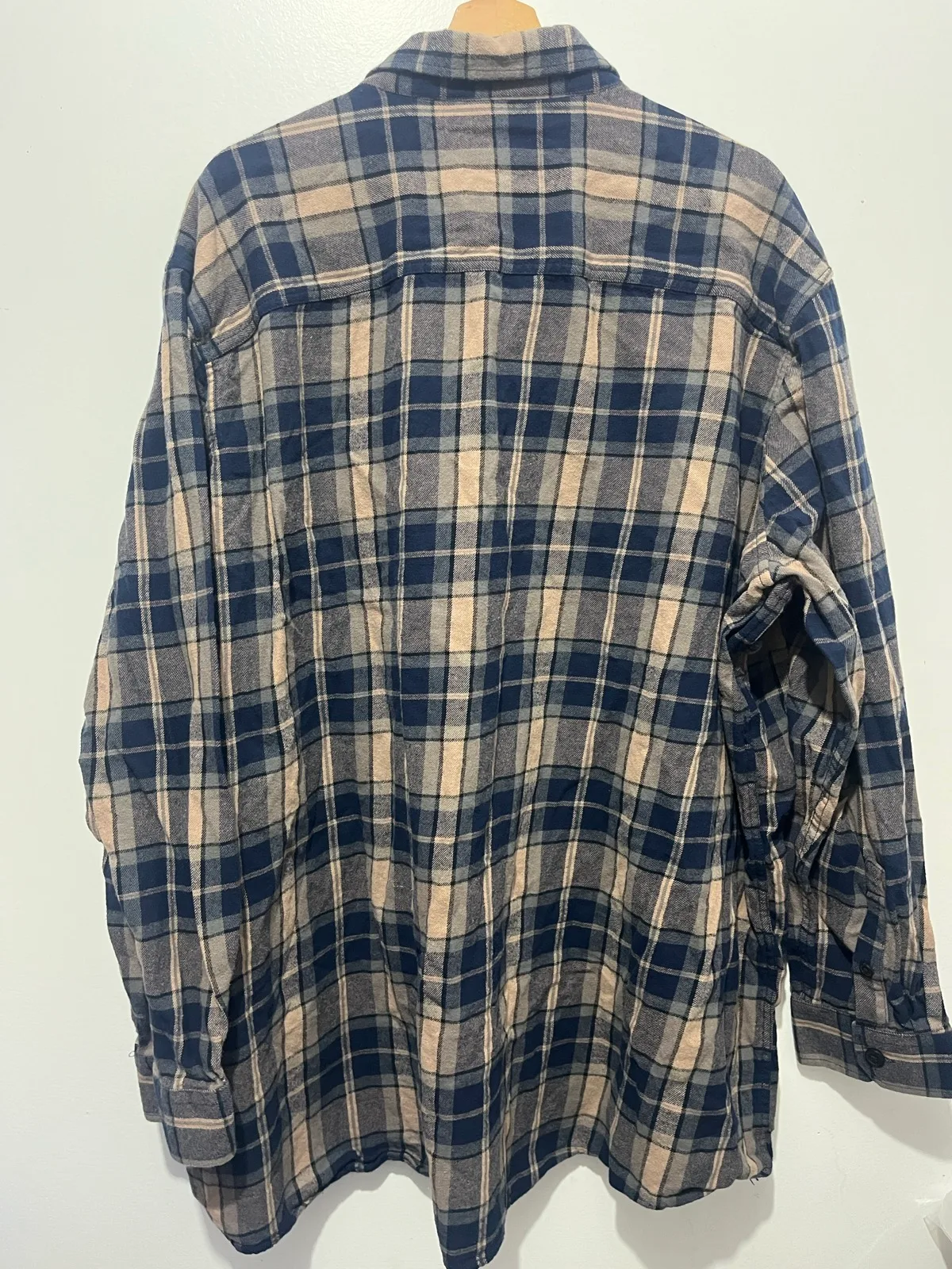 Johnny Bigg Mens Button Up Long Sleeve Flannel Plaid Blue Beige Shirt 7XL – photo 2