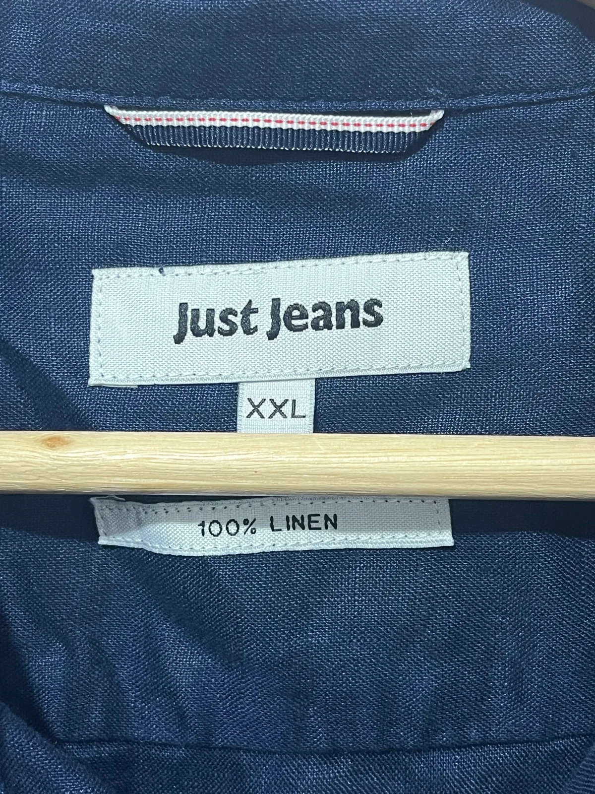 Just Jeans Mens Button Up Shirt XXL Blue Solid Linen Short Sleeve Collared – photo 2
