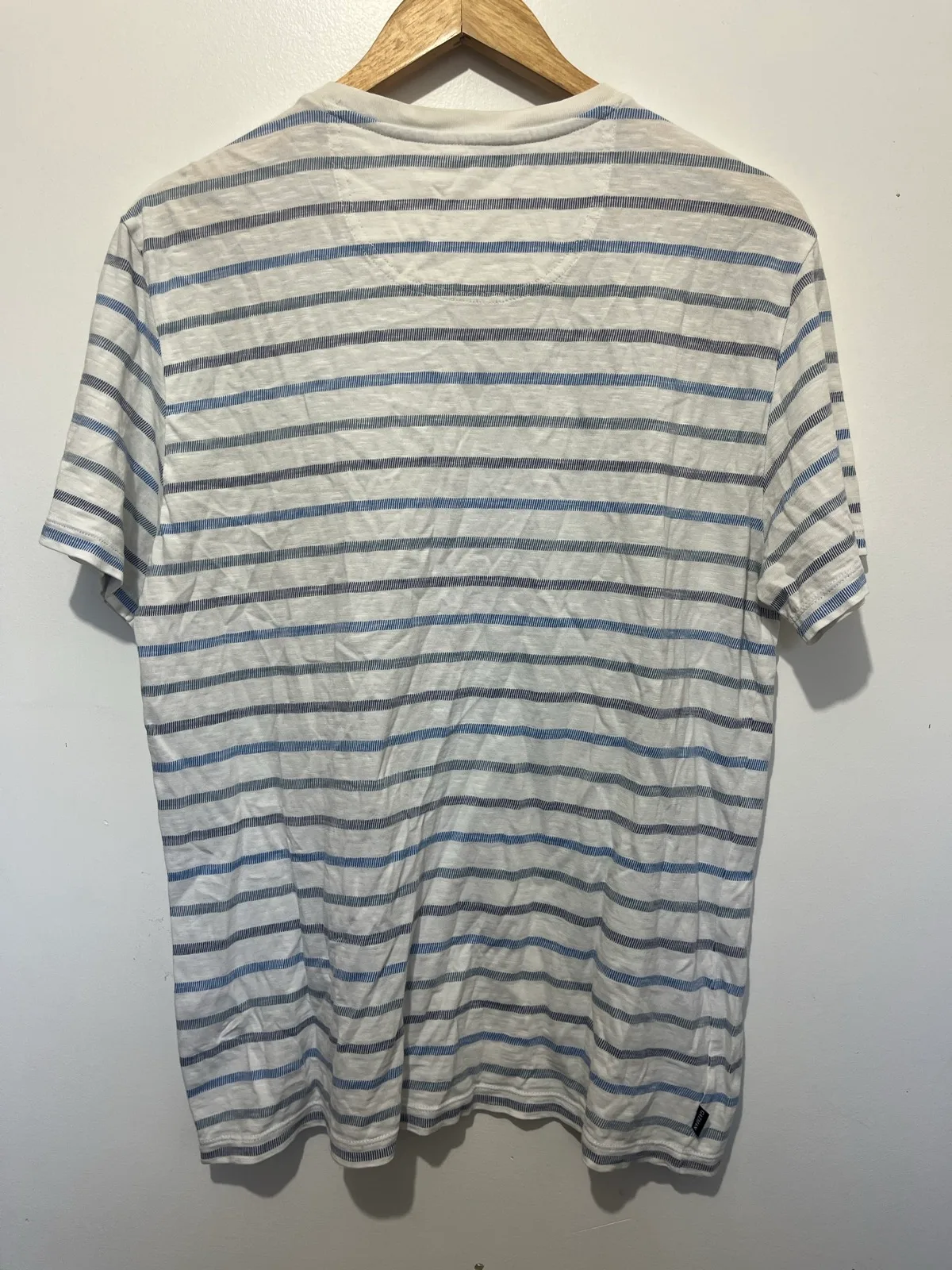 gazman mens striped crew neck pocket t-shirt white blue grey size m — photo 3