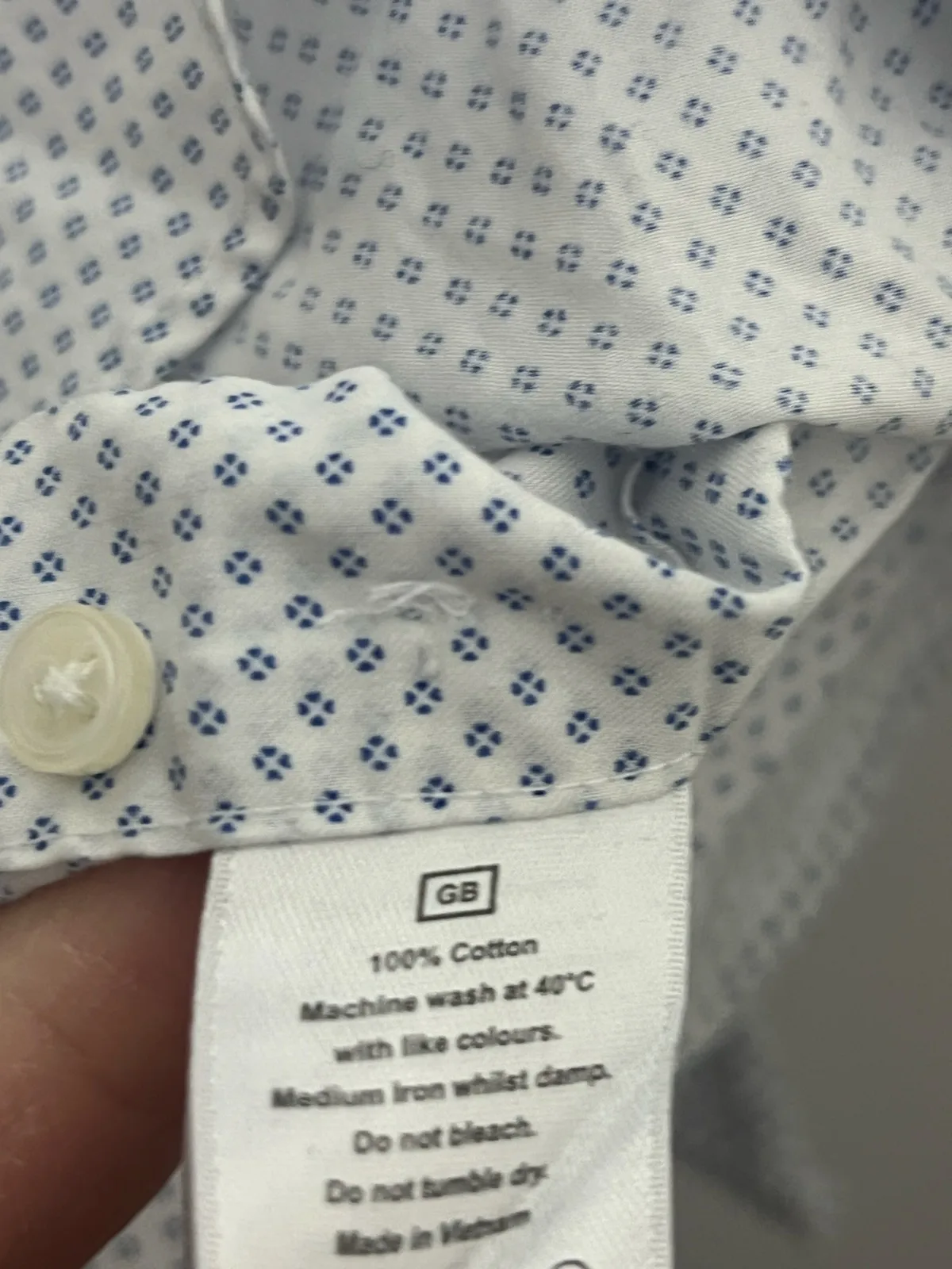T.M.Lewin Fitted Geometric Dress Shirt 16.5 White/Blue Cotton Long Sleeve – photo 3