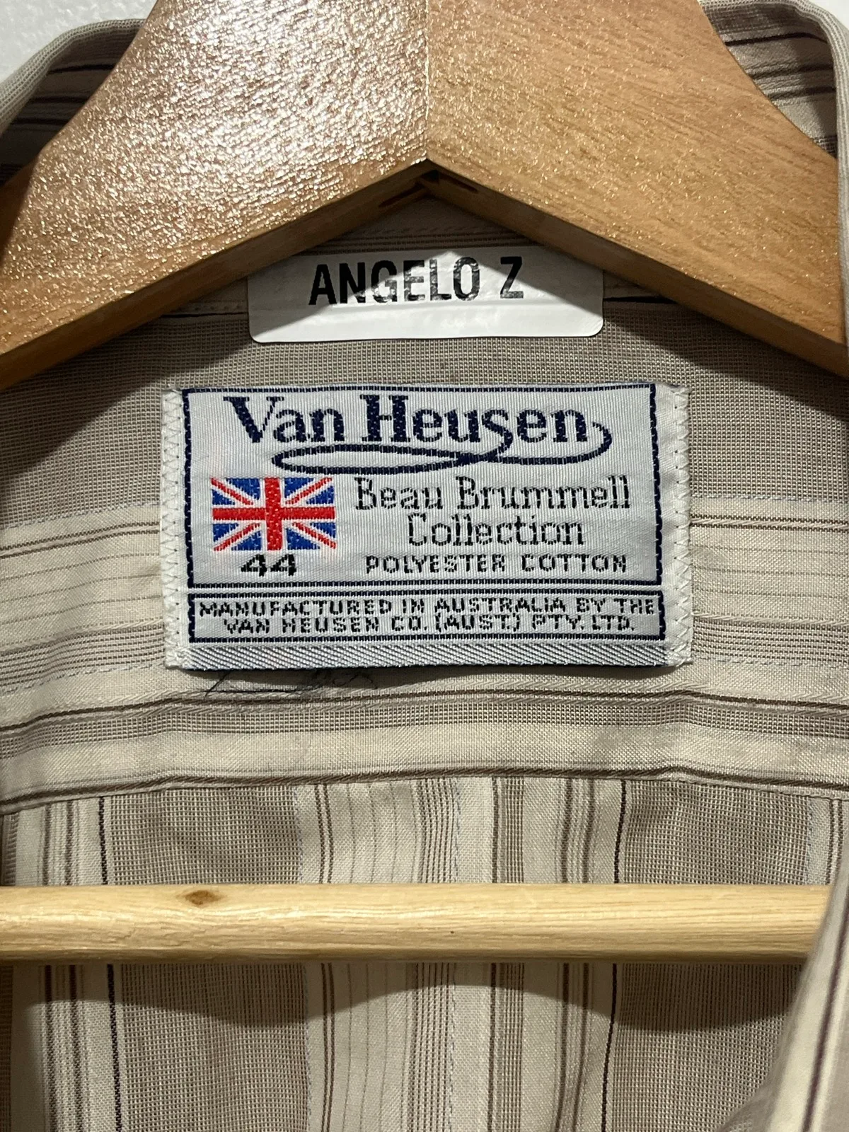 Van Heusen Beau Brummell Striped Dress Shirt 44 Beige/Brown Long Sleeve Pockets – photo 3