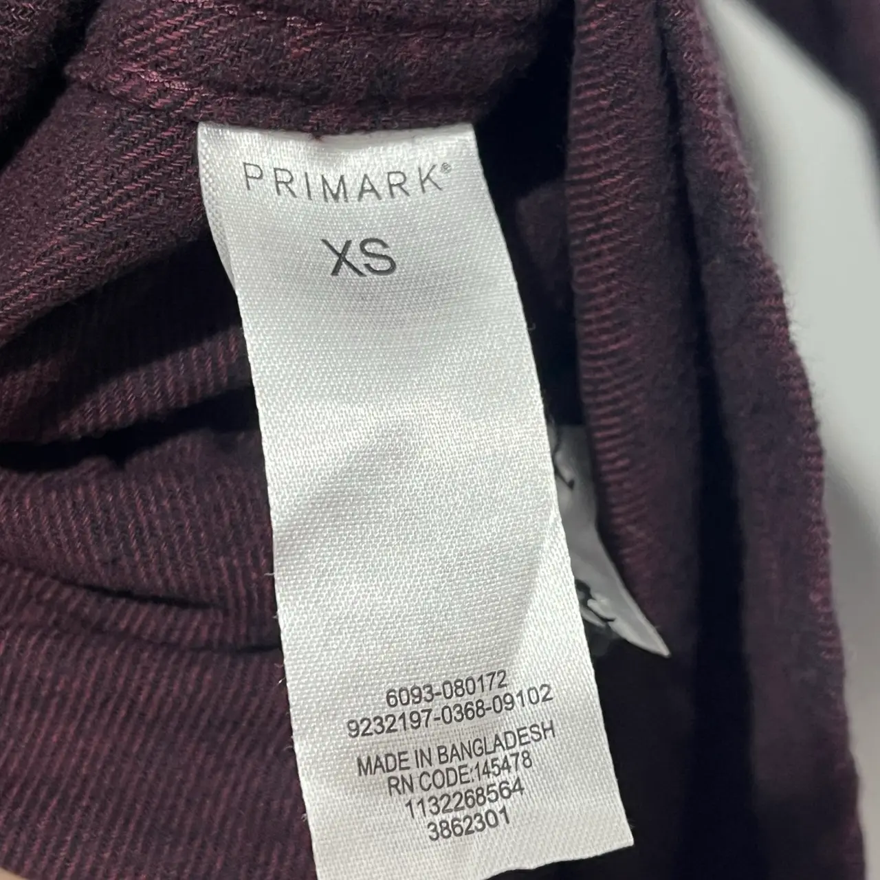 Primark Mens Button Up Long Sleeve Button-Down Collar Burgundy Cotton XS – photo 3