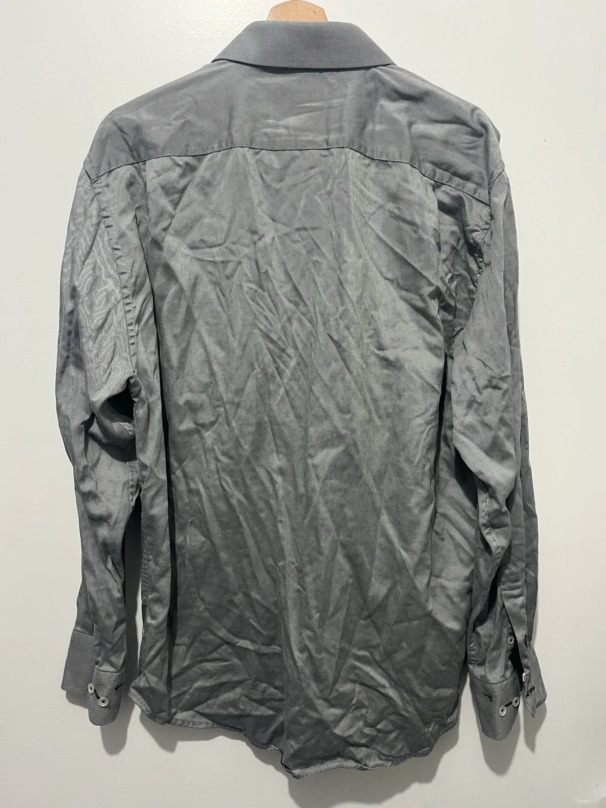 Peter Jackson Solid Dress Shirt 44 Grey 2-Ply Cotton Long Sleeve Collared – photo 4