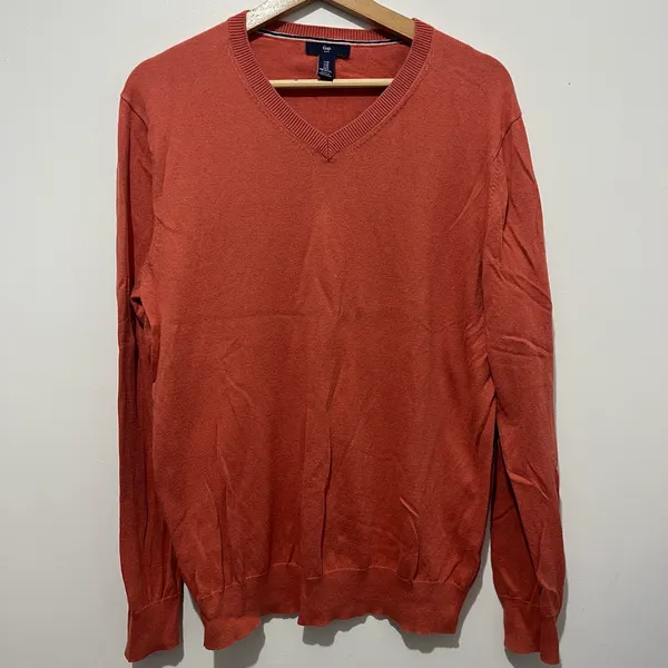 Gap Cotton Knit Jumper Rust V-Neck Pullover Men’s M Long Sleeve