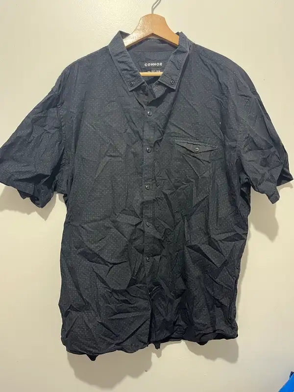 connor slim fit button up short sleeve shirt black geometric mens size 2xl