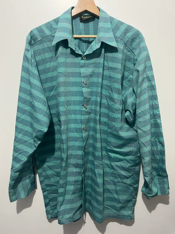 Laurent Striped Dress Shirt L Blue/Green Long Sleeve Classic Fit Collared