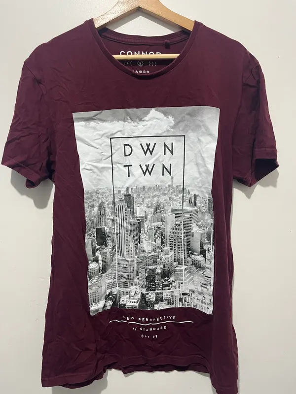Connor Mens Burgundy Graphic City Crew Neck Short Sleeve Cotton T-Shirt Size M