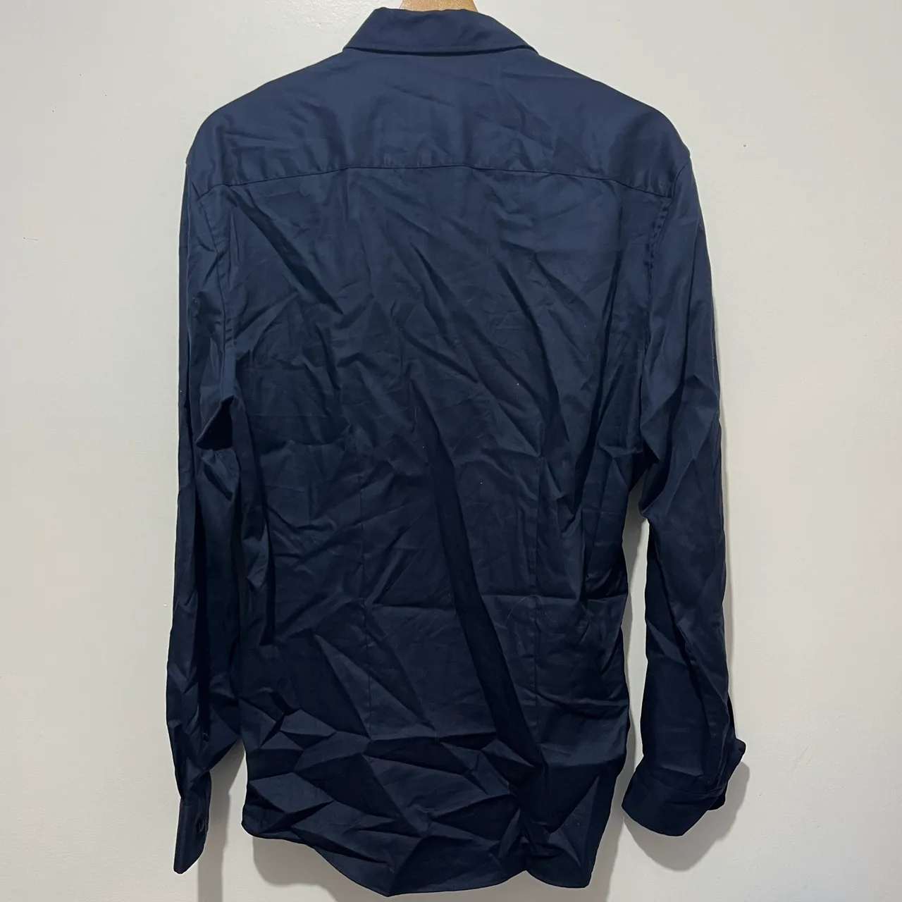 Connor Slim Fit Solid Dress Shirt M Navy Cotton Long Sleeve Easy Care Collared – photo 3
