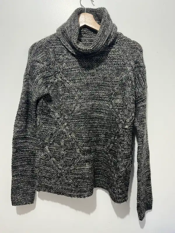 Portmans Acrylic Knit Jumper Grey Marled Cable-Knit Cowl Neck Men’s XS