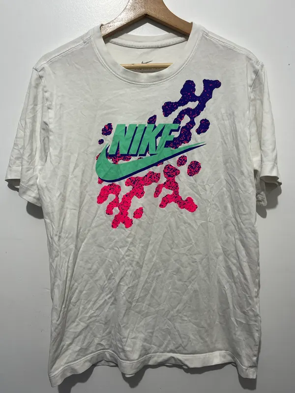 Nike Mens White Graphic Logo Crew Neck Short Sleeve T-Shirt Size M
