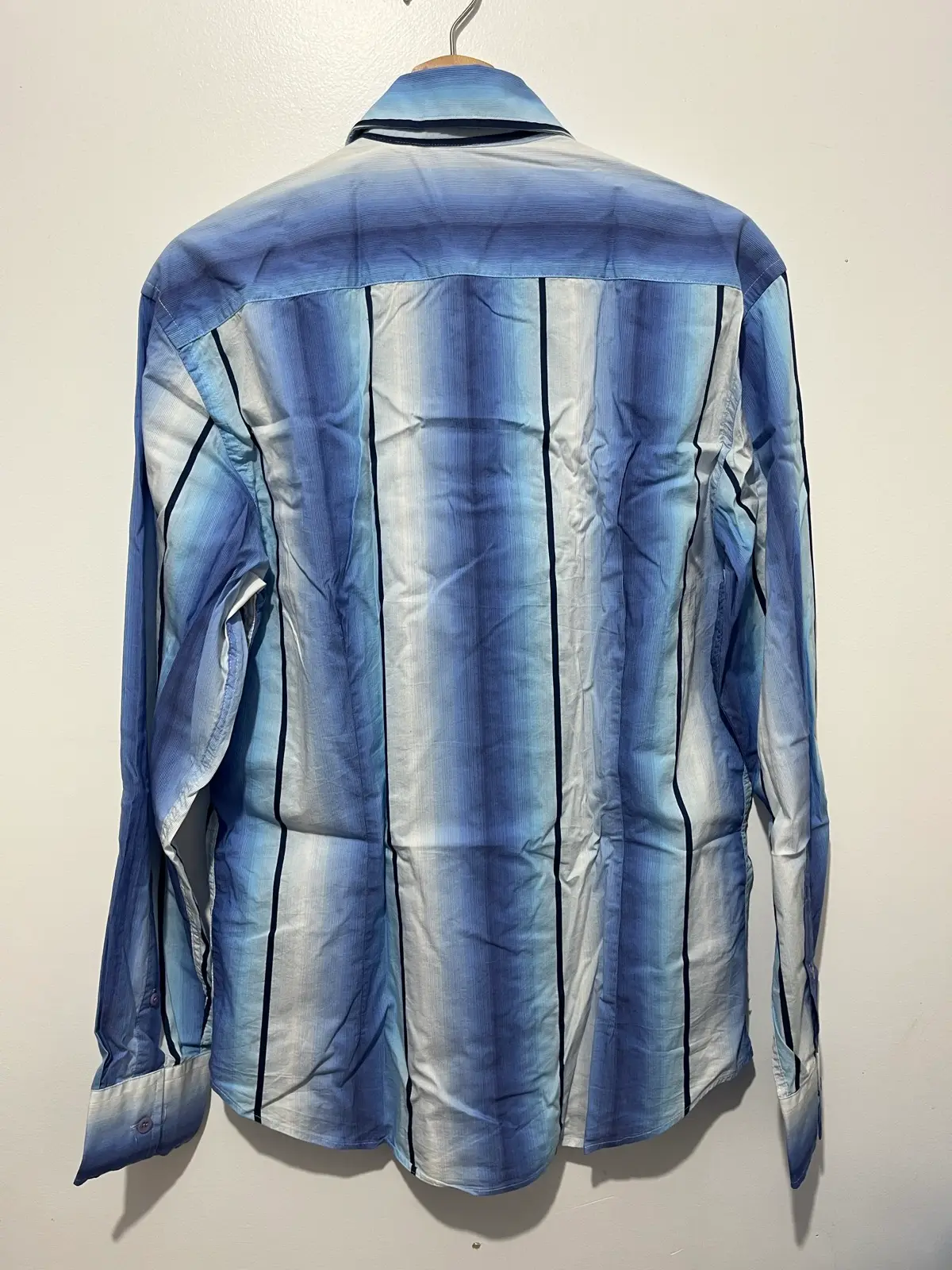 yd. Striped Dress Shirt M Blue/White Stretch Cotton/Poly/Elastane Long Sleeve – photo 2