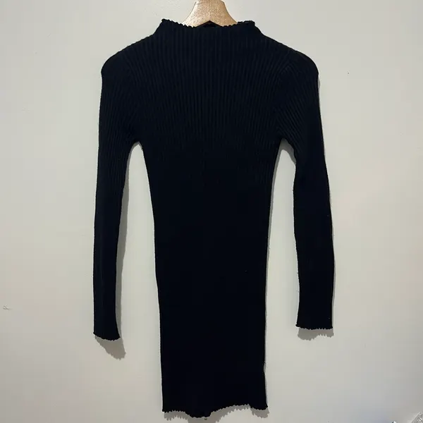 RUMOR Womens Dress M/L Black Knit Bodycon Short Long Sleeve High Neck