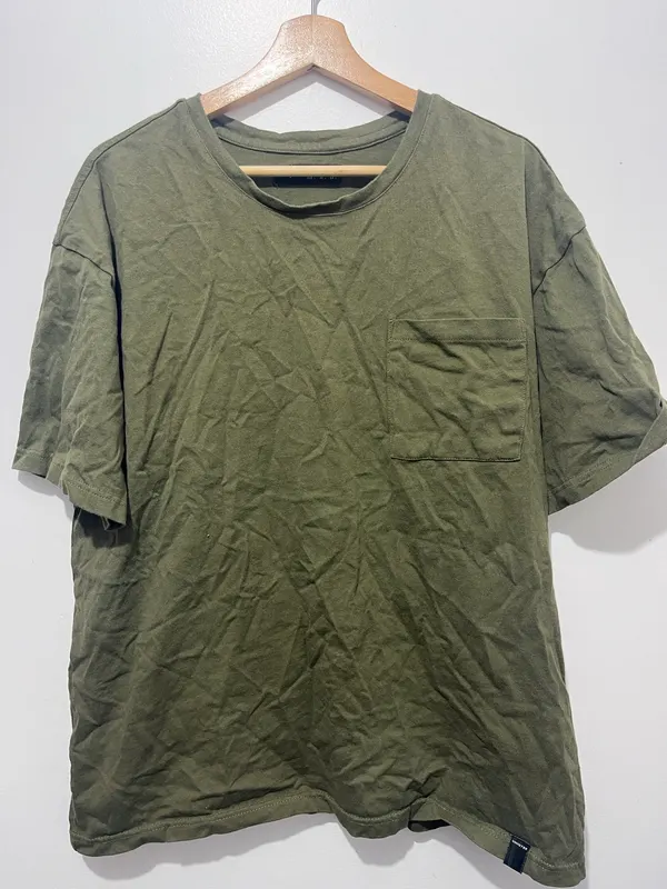 UniqTee Tokyo Style Mens Green Crew Neck Short Sleeve T-Shirt Size L