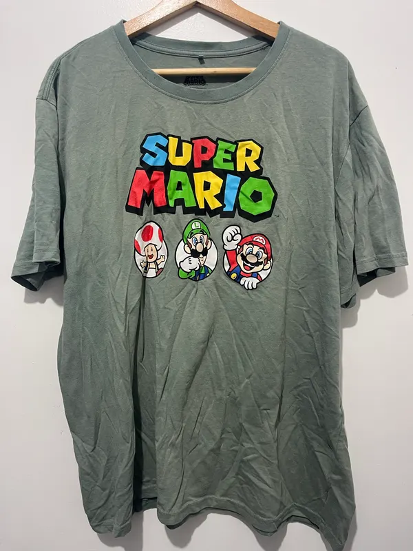 Nintendo Super Mario Mens Grey Graphic Print Crew Neck T-Shirt XXL