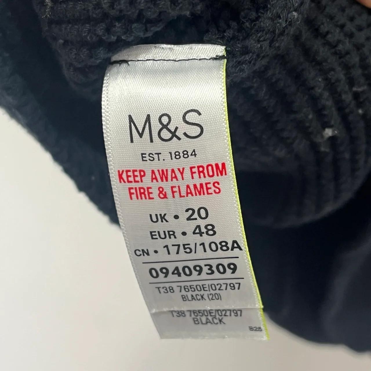 M&S Collection Black V-Neck Knit Cotton Pullover Jumper Long Sleeve Size 20 – photo 3