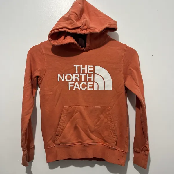The North Face Orange Pullover Fleece Hoodie Logo Hood Pockets Teens