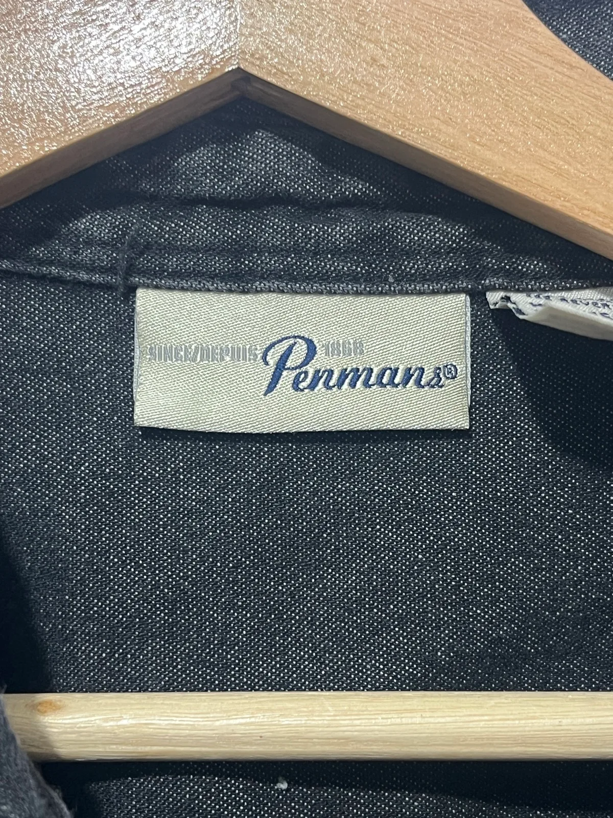 Penmans Mens Button Up Shirt Size L Black Denim Cotton Long Sleeve Pocket – photo 3
