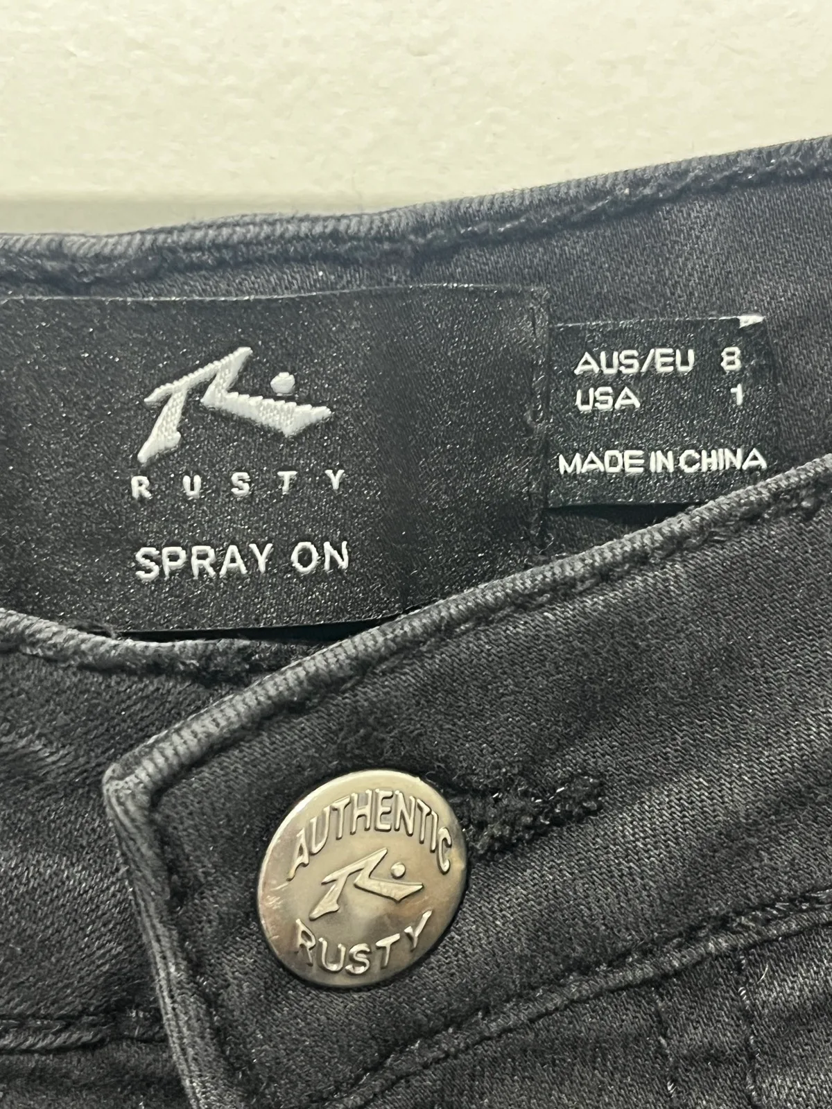 Rusty Spray On Skinny Jeans Black Denim Girls Size 8 Button Zip Casual – photo 3