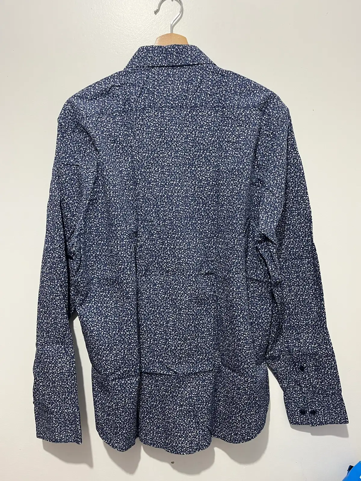 YD Mens Woven Button Up Long Sleeve Point Collar Blue White Floral XL – photo 2