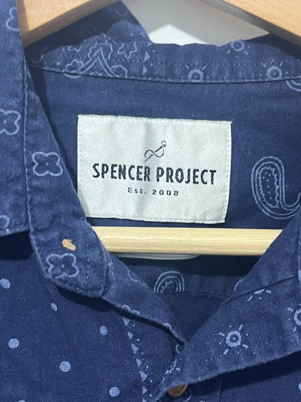 Spencer Project Mens Button Up Long Sleeve Point Collar Paisley Blue Size M – photo 4