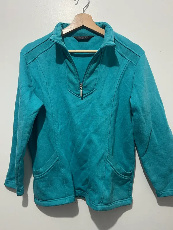 Givoni Women's Blue 1/4 Zip Fleece Pullover Sweatshirt Pockets Size 10