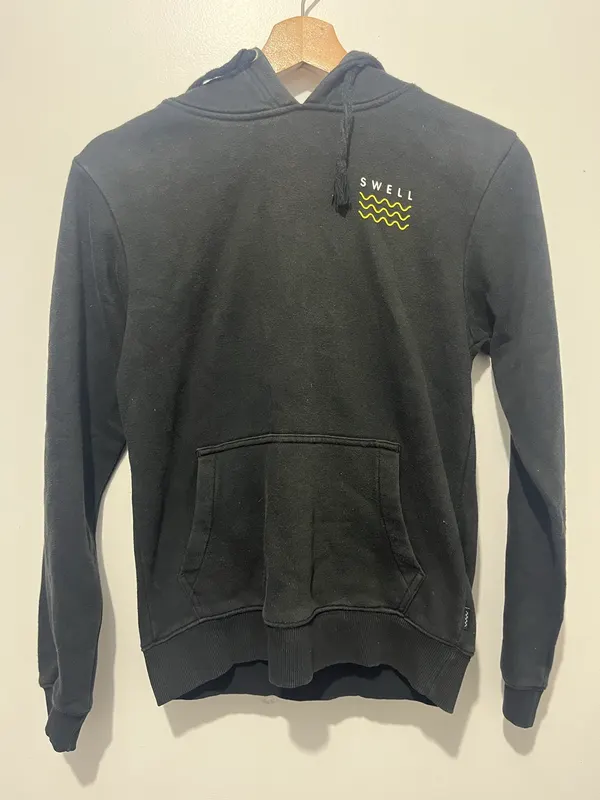 Swell Black Pullover Hoodie Logo Print Hood Pockets Drawstring Size 12