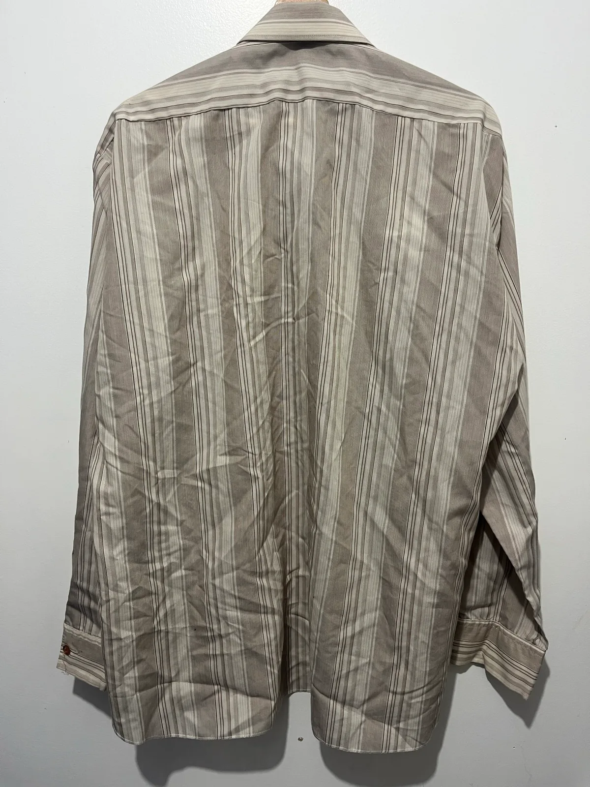 Van Heusen Beau Brummell Striped Dress Shirt 44 Beige/Brown Long Sleeve Pockets – photo 2