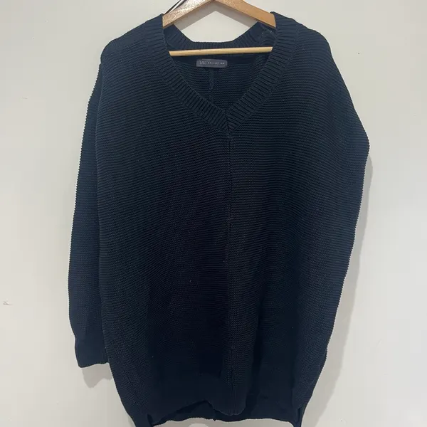 M&S Collection Black V-Neck Knit Cotton Pullover Jumper Long Sleeve Size 20
