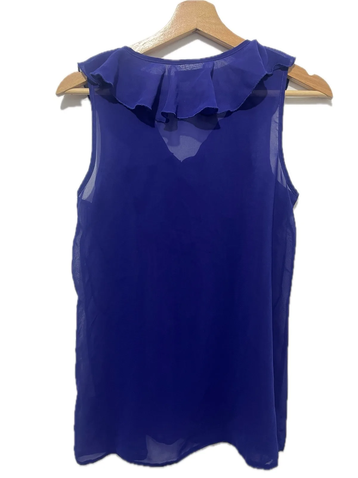 Temt blue blouse with ruffle collar and button front, size 8 — photo 2