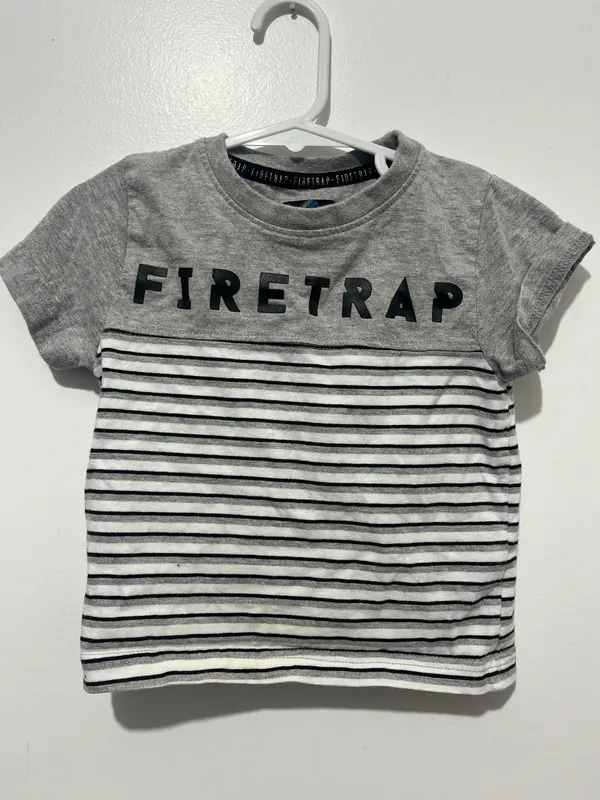 Firetrap Unisex Baby & Toddler Striped Grey T-Shirt Short Sleeve 12-18M