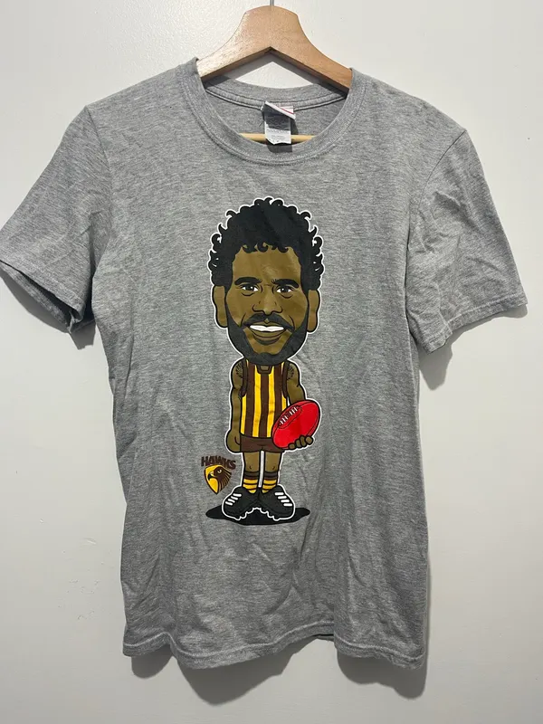 Official AFL Hawthorn Hawks Caricature Graphic Grey T-Shirt