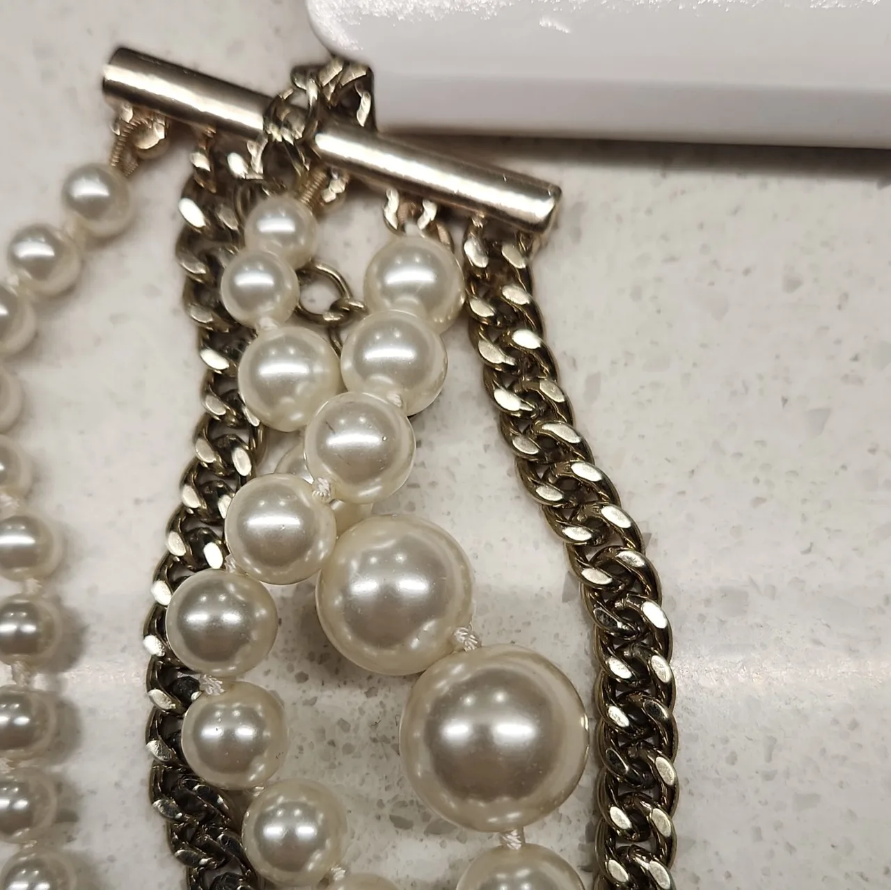 Forever New Multi-Strand Faux Pearl & Silver Curb Chain Toggle Necklace, #10004 — photo 3