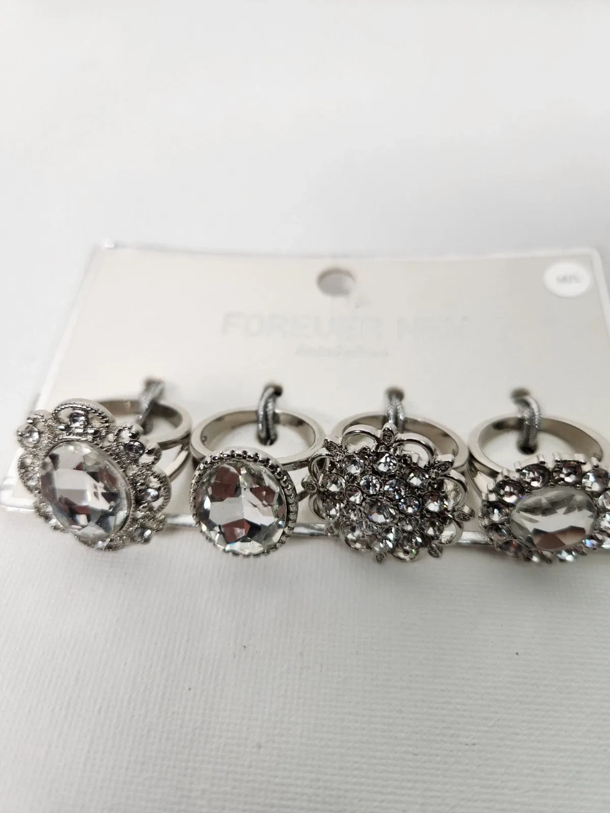 Forever New Crystal Cocktail Ring Set 4pc Silver Tone M/L, #10016 — photo 7